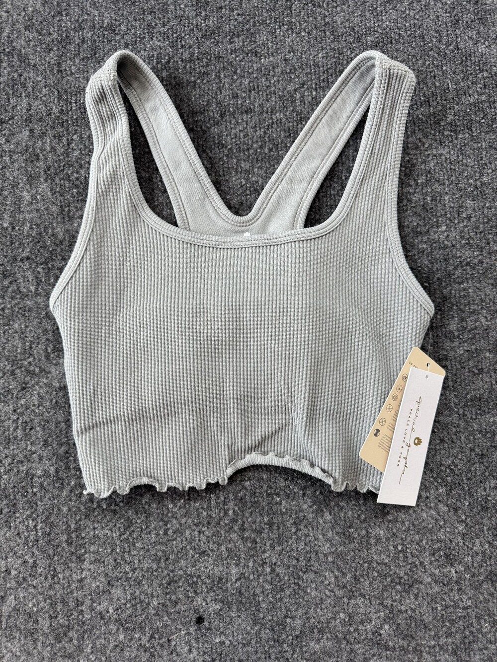 Spiritual Gangster Amor Shimmer Crop Tank Top Womens XS/S Silver Ribbed Seamless